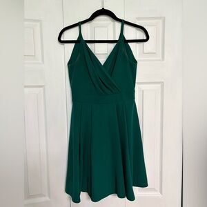 Green Sleeveless V Neck Skater Dress